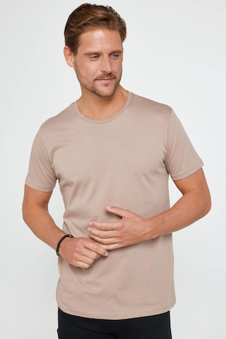 Tudors Unisex Slim Fit Dar Kesim %100 Pamuk Yumuşak Dokulu Vizon Bisiklet Yaka Tişört-31083 Vizon
