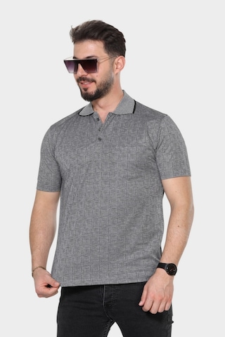 Kzc Tekstil Erkek Baba Ve Orta Yaş Penye Tişört Yakalı Cepli Jakarlı Desenli Kumaş Klasik Kesim Gri