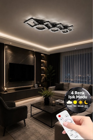 LumiaLighting Lucia Model 7"li Siyah 3 Renk Modu Yemek Masası Oturma Çocuk Yatak Odası Modern Ledli Avize