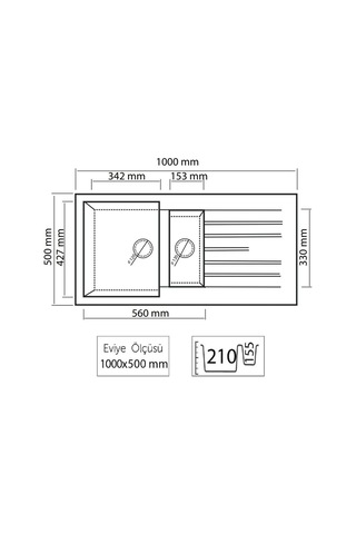 Granit Eviye Harlem T2 Siyah 100x50 Siyah