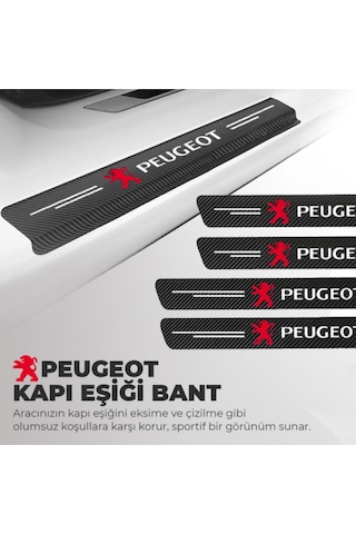 Peugeot Logolu Karbon Kapı Eşiği Koruyucu Bant Folyo 4'lü Set
