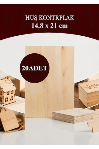 - Huş Kontrplak 20 Adet - A5 14.8 X 21 Cm - 4 Mm Cnc Kesim Lazer Kesim - Yakma - Hobi Seti 14 X 14