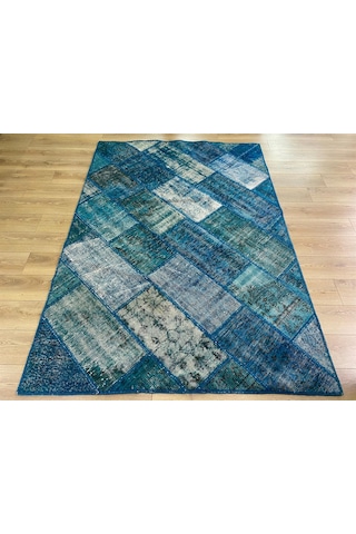 Çam Halı PW729 Turkuaz El Dokuma Patchwork Yün Halı