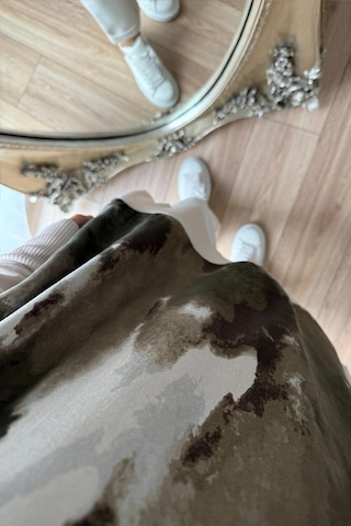 Kahijab Yan Fermuarlı Desenli Boğazlı Merserize Tunik - Krem