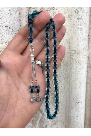 Sürmeli Model Mavi Renk Beyzi Kesim Toz Kehribar Tesbih N11.12149