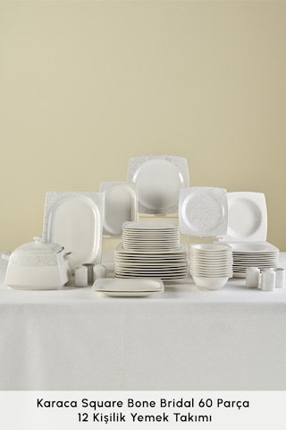 Karaca Square Bone Bridal 60 Parça 12 Kişilik Yemek Takımı