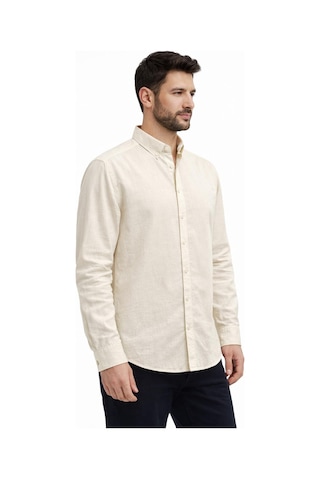 Classics Men Di Pierro Uzun Kol Slim Fit Erkek Keten Gömlek - 7541 Krem