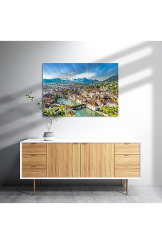 Cakasepetim İsviçre Luzern Ve Arkaplanda Dağlar Ahşap Mdf Tablo