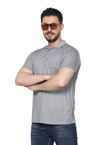 Kzctekstil Erkek Baba Ve Orta Yaş Penye Tişört Yakalı Cepli Jakarlı Kumaş Klasik Kesim Açık Gri