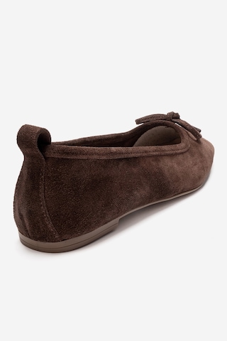 Luvishoes Sosa Kahverengi Süet Hakiki Deri Küt Burunlu Fiyonklu Kadın Babet Ayakkabı Kahverengi