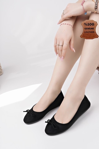 Muggo Miu Fiyonklu Kadın Deri Günlük Babet Sıyah