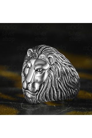 925 Ayar Gümüş 3d Aslan Tasarım Erkek Yüzük Gümüş