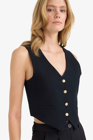 DeFacto Crop V Yaka Keten Karışımlı Blazer Siyah Yelek C7798AX25SMBK81