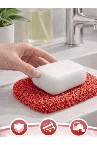 Beylini Sabun Altlığı Kalıp Sabunluk Pvc Kıvırcık Kaydırmaz Lavabo Banyo Mutfak Sabun Altı Stand 7x11 Cm Kırmızı