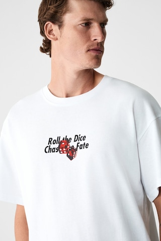 Grimelange Dados Erkek Göğüs Ve Sırt Baskılı %100 Organik Pamuklu Bisiklet Yakalı Beyaz T-shirt Beyaz