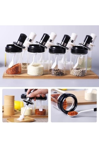 2 Adet Şeffaf Cam Gövde Baharat Şişesi Entegre Kaşık Kapaklı Ev Mutfak Baharat Kutusu Sızdırmaz Tuz Dağıtıcı A Diğer