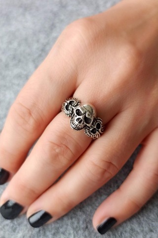 Antik Gümüş Kaplama Kuru Kafa Şekilli El Yapımı Ayarlanabilir Yüz - 509845115 Çok Renkli