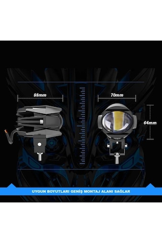 2 Adet Motosiklet Led Lazer Sis Farı Delici Modifiye Beyaz Sarı Çift Renk 12-80 Volt