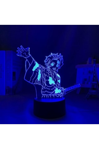 Goldenqian Led Gece Lambası Anime Kimetsu Hiçbir Yaiba Tanjiro Için Yatak Odası Dekoru Işık Akülü Doğum Günü Hediyesi Manga 3d Lamba Demon Slayer Xn513w Siyah