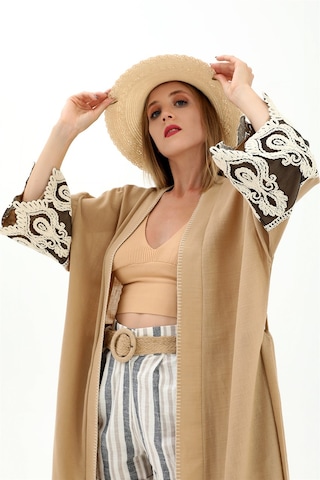 Wpr Kolları Dantelli Keten Kimono - Vizon-vizon Vizon