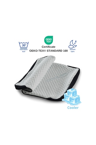 Rudu Cooler Soğuk Hissiyatlı Yastık Kılıfı Visco Visko 60x40x14cm Beyaz - Lacivert