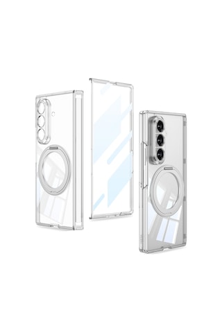 Samsung Galaxy Uyumlu, Z Fold 8 Ultra M-safe Şarj Özellikli Zore Kıpta Kpt-02 Standlı Kapak Şeffaf
