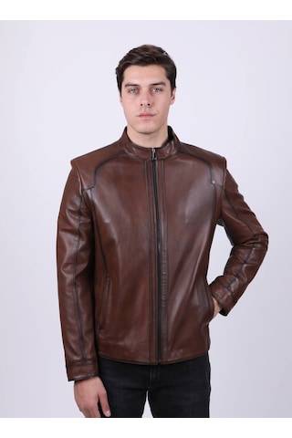 New Zaya Leather Erkek Açık Kahverengi Hakiki Deri Ceket-Altın (466895350) Altın