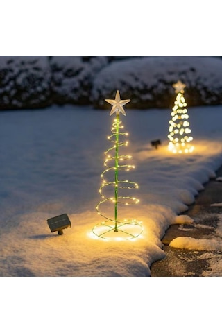Güneş Enerjili Led Noel Yılbaşı Ağacı Bahçe Solar Balkon Teras Aydınlatması 68 Cm 8 Modlu Sıcak Beyaz