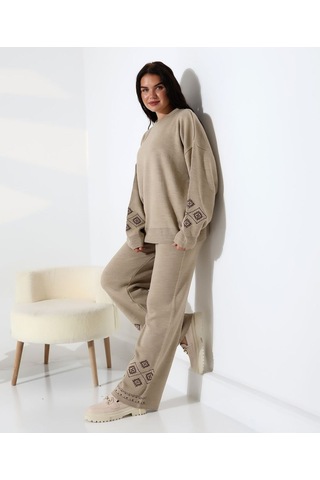 Marakeş Esintisi Alt-üst Triko Takım Vizon