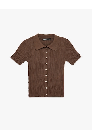 Koton Slim Fit Polo Yaka Kısa Kollu Düğmeli Kazak Kahverengi 6sak90021ht Kahve