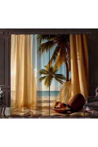 Özel Üretim Marka Uhd Dijital Baskı 240 280 Cm Çift Kanat Fon Perde Mikropetek Luxury Premium Kumaş Doku Manzara Deniz Deluxe Seri Gün Batımı Doğumu Oda Karanlığı Solmaya Dayanıklı Leke Tutmaz Sağlam Beyaz - Siyah