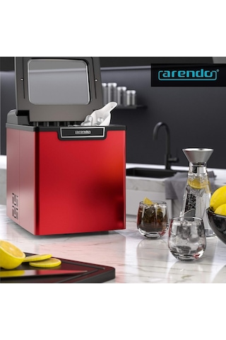 Arendo 1.8l Paslanmaz Çelik Buz Makinesi Bpa Free, Hızlı Üretim, 2 Boy Buz Seçeneği Özel Mutfak Aletleri Kırmızı