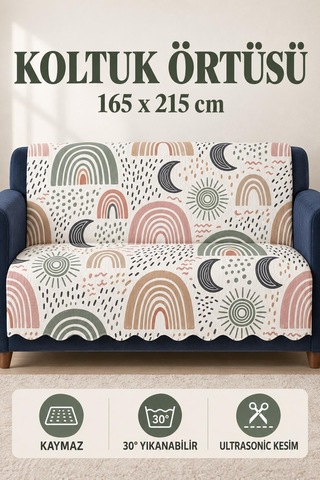 Çok Amaçlı Kadife Koltuk Örtüsü Kaymaz Süngerli 165x215 Cm Modern Bohem Çekyat Şalı Piknik Masa Örtüsü Alk15 Bej