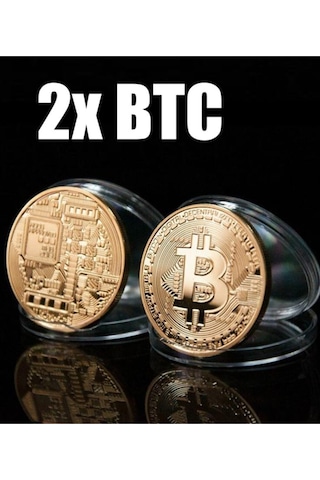 2 Adet Bitcoin Madeni Para Altın Rengi Hatıra Koleksiyon Değerli Kutulu 2x