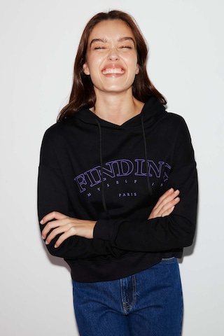 Ethıquet Sydney Kadın İçi Polarlı Önü Nakışlı Regular Fit Kapüşonlu Siyah Sweatshirt