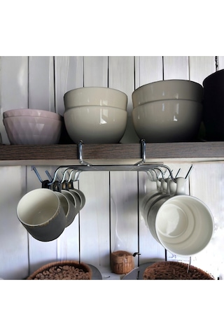 Magic Objects 10 Kancalı Dolap İçi Fincan Askısı, Krom Fincan Kupa Düzenleyici, Paslanmaz Fincan Askılığı Krom