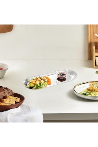 Altın Paslanmaz Çelik Barbekü Plaka Ayna Parlatıcı Gıda Sınıfı Bulaşık Makinesinde Yıkanabilir Çok Fonksiyonlu Aperatif Tatlı Sebze Yemek Servis L