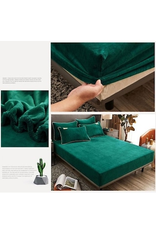 Novahub Kadife Kraliçe Yatak Örtüsü - Kış Çarşaf Koruyucu Kaymaz İkiz Yastık Kılıfı Seti - Mavi Kadife - El Ve Makine Yıkama Uygun Mavi