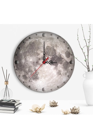 Dekoratif Dolunay Tasarımlı Ahşap Duvar Saati Çok Renkli