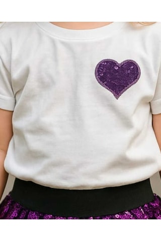 Kız Çocuk Mor Kalp Desenli Pullu Pamuklu Prenses Takım Mor