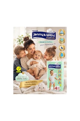 Jenny & Willy Premium Kremli Bebek Bezi Maxi 4 Numara 8-18 Kg 40 Adet Ultra Emici Bebek Bezi