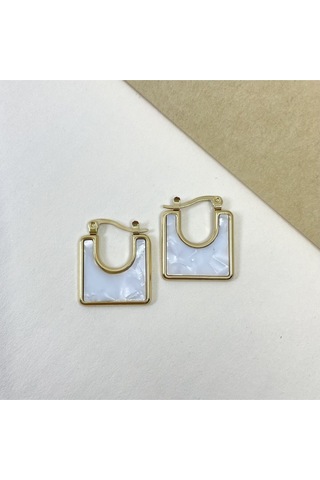 Kare Sedef Taşlı Çelik Küpe