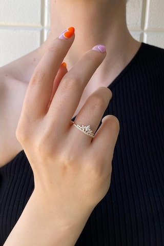 Zümrüt Sarraf 14 Ayar Yeşil Altın Kadın Kraliçe Taç Taşlı Yüzük 553891773