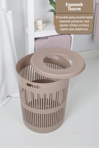 İronika Solara İkili Dekoratif Kirli Çamaşır Sepeti Seti Oyuncak Sepeti 60 - 22 Litre Kahve Kahve