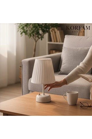 Beyaz Keten Kumaş Pilli Masa & Gece Lambası Çok Renkli 66012314
