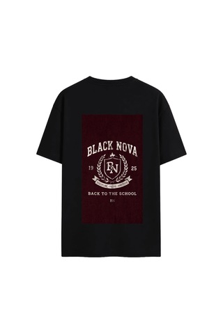 Black Nova Oversize Baskılı Unisex Tişört Crest Club Black Siyah