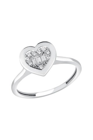 Diamond Line - Gülaylar - Beyaz Altın 8 Ayar Kalp Yüzük (530008017)