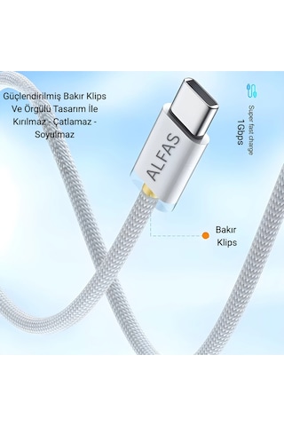 Type-c Şarj Kablosu 1m Pd 60w 3a 1gbps Hızlı Şarj & Data Transfer Usb-c Apple iPhone Uyumlu Android Örgülü Kablo