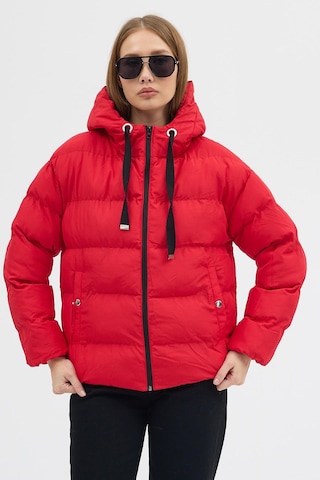 Çift Cepli Fermuarlı Su İtici Kumaş Normal Kesim Dolumlu Şişme Kadın Kırmızı Mont Tbmnt005 Kırmızı