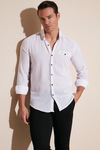 Buratti % 100 Pamuklu Slim Fit Uzun Kollu Erkek Gömlek Cf21S111498 Beyaz